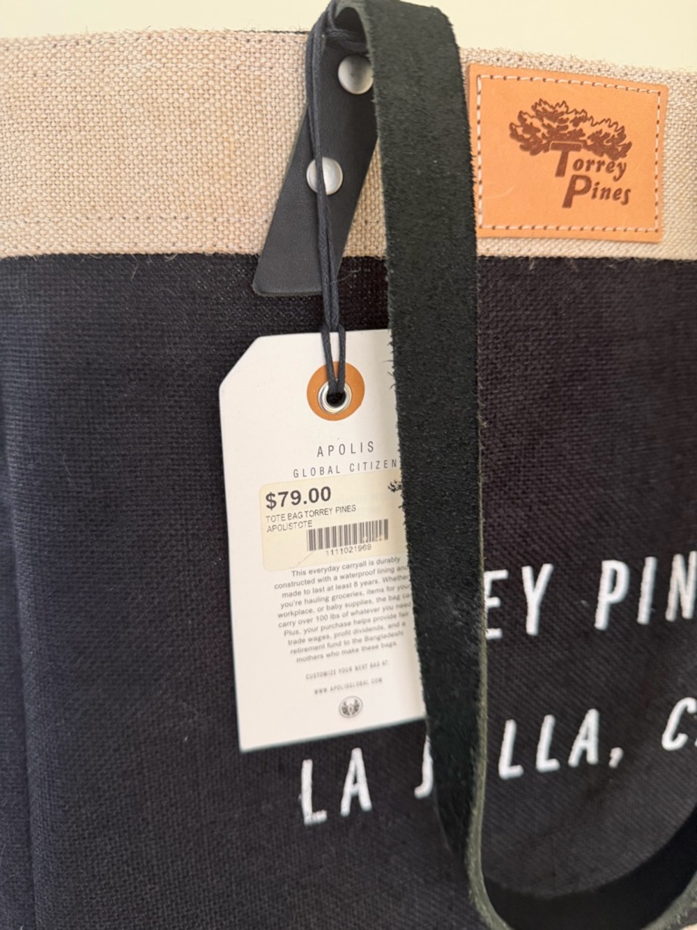 Torrey Pines Black Canvas Tote Bag by